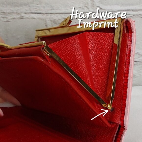 'LOUIS VUITTON' 'EPI' LEATHER CURVED~KISS~LOCK CUSTOM CHERRY RED WALLET - Picture 7 of 16